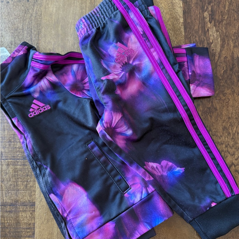 Adidas Kids Floral Track Pants - Black and Purple